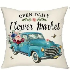 NIP Pillow cover. 18” x 18”  Zipper open/close 1/pc “Open Daily Flower Market”